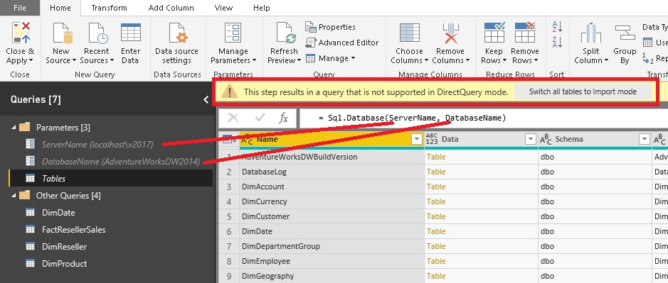 excel 2016 query editor manage parameters